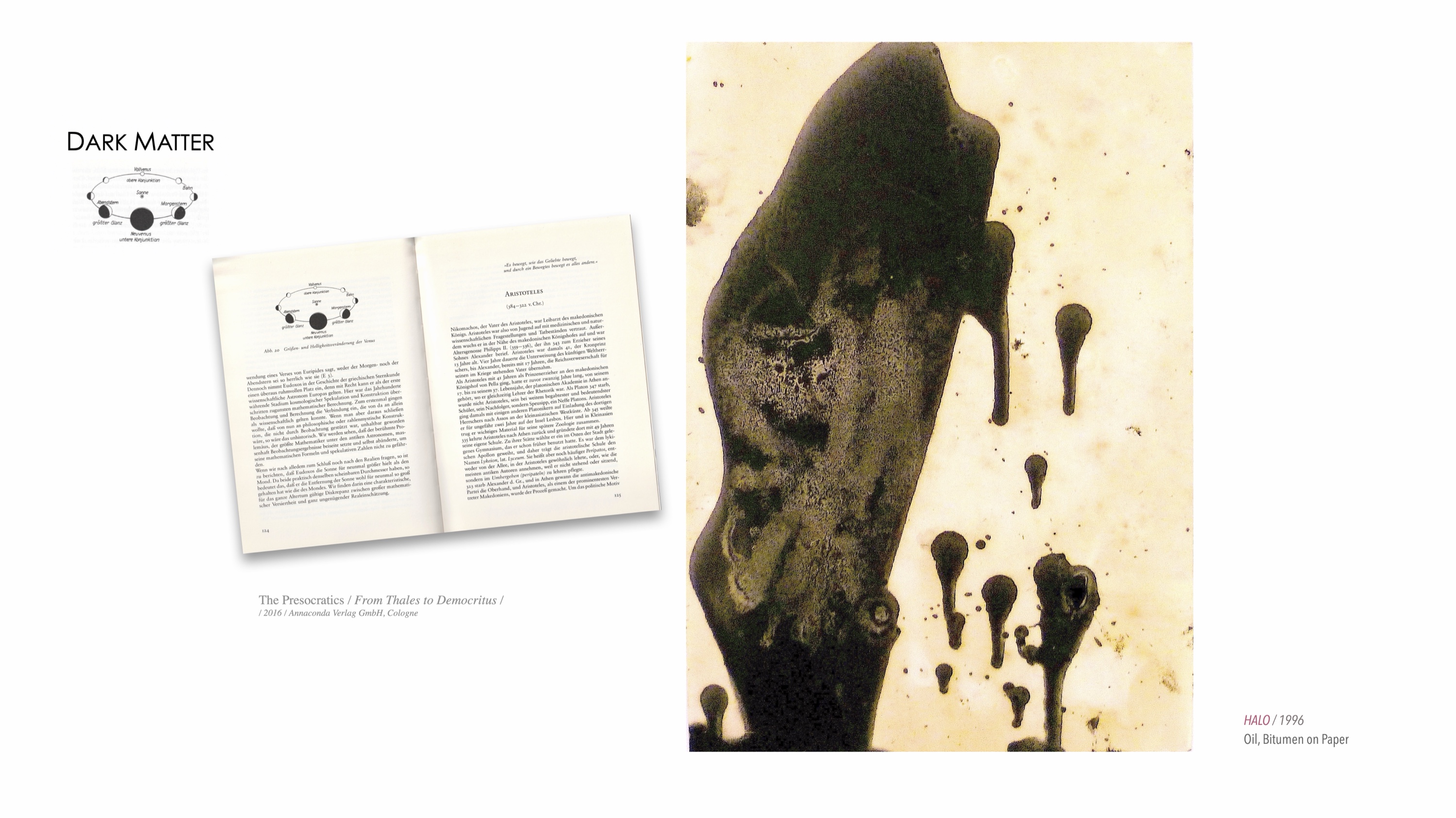 DARK MATTER, Slide 6 — Quellen-Referenz: The Presocratics — From Thales to Democritus, Anaconda Verlag, Köln 2016
